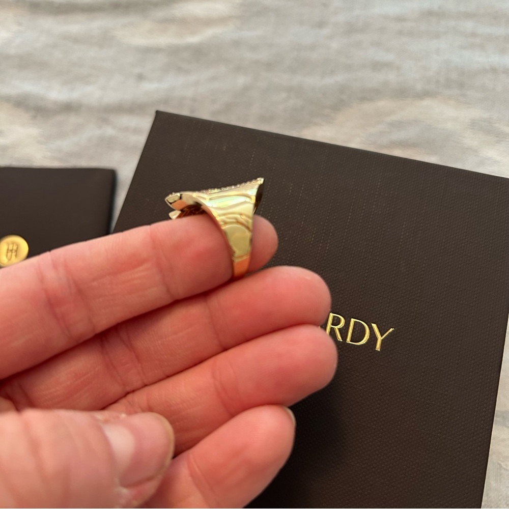 Authentic John Hardy solid 18K gold saddle ring grey white diamonds size 7 NIB! - Picture 6 of 15